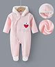 Kookie Kids Full Sleeves Front Open Hooded Footed Romper with Alphabet Bear & Heart Embroidery - Pink