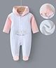Kookie Kids Full Sleeves Hooded Footed Romper with Bear & Text Embroidery - Light Peach