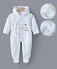 Kookie Kids Full Sleeves Front Open Hooded Footed Romper with Text & Elephant Embroidery - White