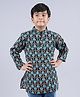 Kiddopanti 100% Cotton Full Sleeve Ethnic Motif Jaipuri Printed Short Kurta  - Black