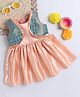 Many frocks & Brocade Sleeveless Piasley Designed &  Lace Embellished Ethnic Dress  - Peach & Blue