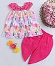 Many frocks & Sleeveless Floral Printed Lace Embellished Kurta & Dhoti Set - Multicolour & Pink