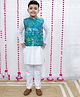 M'andy Cotton Full Sleeves Solid Kurta Pyjama Set With Elephant Printed Jacket - Green & White