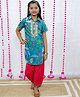 M'andy Cotton  Half Sleeves Elephant  Printed Kurta Churidar Set -  Green & Red