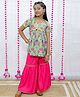 M'andy Cotton  Half Sleeves Floral   Printed Kurta Sharara Set - Blue