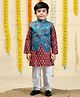The Mom Store Cotton Full Sleeves  Floral Printed  Kurta Pyjama Set With Jacket - Blue
