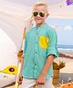 Jilmil Jilmil Boy's Blue Colorblocked rolled up Cotton Shirt