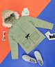 YU by Pantaloons Full Sleeves Solid Fur Detailed Hooded Jacket - Green