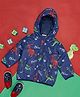 Pantaloons Baby Cotton Full Sleeves Dinosaur Printed Hooded Jacket - Navy Blue