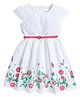 Funshine Cap Sleeve Seamless Floral Printed With Belt Fit & Flare Dress & Cotton Lining Inside - White