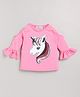 M'andy Three Fourth Sleeves Unicorn Sequin Embellished Top - Pink
