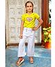 Tiny Twills Cotton Half Puffed Sleeves Heart Embroidered Top With Pant - Neon Green