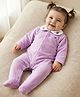 Babyoye Full Sleeves Solid Dyed Peter Pan Collared Winter Wear Sleep Suit With Floral Embroidery - Purple & White