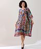 PIAAH Viscose Silk Three Fourth Sleeves Madhubani Printed Kaftan - Blue