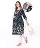 Bella Mama Woven Three Fourth Sleeves Foil Printed Maternity Kurta with Pocket - Dark Green