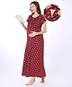 Bella Mama Cotton Knit Half Sleeves Nurisng Nighty with Concealed Zipper Floral Print  & Pocket Detailing -   Wine