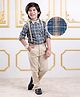 Mark & Mia  Full Sleeves Checkered Shirt & Trouser Set with Bow & Suspender - Blue & Tan