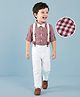 Mark & Mia Full Sleeves Checkered Party Shirt & Trouser Set with Bow & Suspender -  Maroon & White