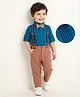 Mark & Mia Full Sleeves Solid Colour Shirt & Trouser Set with Pintucks Detailing Bow & Suspender - Blue