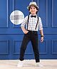 Mark & Mia Full Sleeves Checkered Shirt & Trouser Set with Bow & Suspender - White & Black