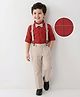 Mark & Mia Full Sleeves Checkered Party Shirt & Trouser Set with Bow & Suspender - Red & Cream