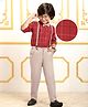 Mark & Mia Full Sleeves Checkered Party Shirt & Trouser Set with Bow & Suspender - Red & Cream
