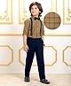Mark & Mia Full Sleeves Checks Party Shirt & Trouser with Bow & Suspender - Beige