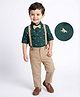 Mark & Mia Full Sleeves Horse Printed Shirt & Trouser Set with Bow & Suspender - Dark Green & Tan