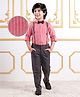 Mark & Mia Cotton Woven Full Sleeves Solid Colour Shirt & Trouser Set with Pintucks Detailing Bow & Suspender - Pink