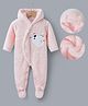 Kookie Kids Full Sleeves Winter Wear Hooded Romper With Bear Embroidery - Pink