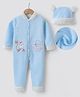 Kookie Kids Full Sleeves Winter Wear Romper With Elephant Embroidery & Cap - Sky Blue