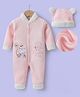 Kookie Kids Full Sleeves Winter Wear Romper With Elephant Embroidery & Cap - Pink