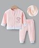 Kookie Kids Raglan Sleeves Front Open Winter Wear Suit with Bear Embroidery - Pink