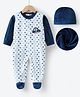 Kookie Kids Full Sleeves Rompers with Car Embroidery & Cap - Blue