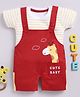 TOONYPORT Cotton Half Sleeves Cute Baby & Giraffe Printed Dungaree Set - Red