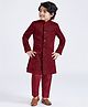 Vastramay Velvet Full Sleeves Embroidered Sherwani & Pant  Set -  Maroon