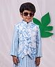 Vastramay Cotton Sleeveless Floral Printed Kantha Work Nehru Jacket - Aqua