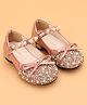 Babyoye Ballerinas with Velcro Closure Pearl Bow & Rhine Stones Detailing - Pink