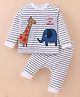 First Smile Interlock Full Sleeves Striped T-Shirt & Pant Set Animal Print - White
