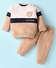 Pepito Fleece Knit Full Sleeves Winter Wear T-Shirt & Lounge Pant Set With Cut & Sew Design & Bear Patch - Beige