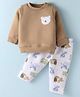 Pepito Fleece Knit Full Sleeves Winter Wear Sweatshirt & Joggers Set with Animal Print - Tan
