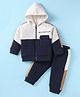 Pepito Knit Full Sleeves Hooded Fleece Winter Wear Suit with Text Embroidery - Navy Blue & White