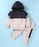 Pepito Fleece Knit Full Sleeves Cut & Sew  Sweatshirt with Front Pocket & Lounge Pant Set White & Black