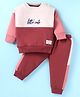 Pepito Fleece Knit Full Sleeves Cut & Sew Design Winter Wear Set With Text Print - White & Pink