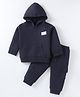 Pepito Fleece Knit Full Sleeves Solid Color Sweatshirt with Kangaroo  Pocket & Lounge Pant Set - Navy Blue