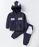 Pepito Fleece Knit Full Sleeves Winter Wear Hooded T-Shirt & Joggers Set  with Text Print - Navy Blue