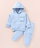 Pepito Fleece Knit Full Sleeves Solid Hooded Winter Wear Co-Ord Set With Cut & Sew Design - Sky Blue