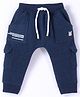 Pepito Knit Full Length Fleece Pant with Text Print & Pockets - Navy Blue