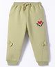 Pepito Knit Full Length Butterfly Embroidered Fleece & Woollen Bottom With Bow Applique - Olive Green