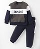 Pepito Fleece Knit Full Sleeves Winter Wear T-Shirt & Lounge Pant Set With Text Print & Kangaroo Pocket - Navy Blue